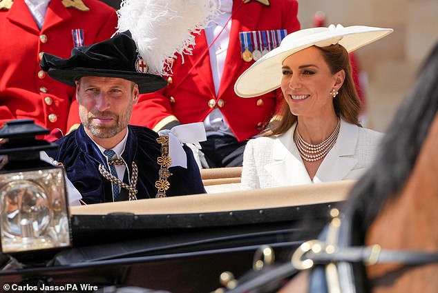 The Prince and Princess of Wales leave the Order of the Garter Service in Windsor on Monday