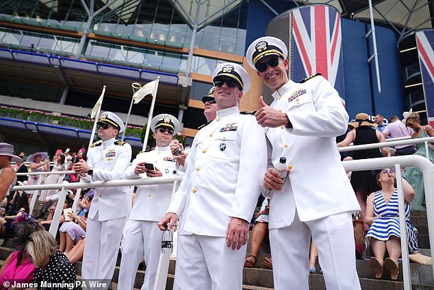 Members of the United States Navy on day four of Royal Ascot at Ascot Racecourse today