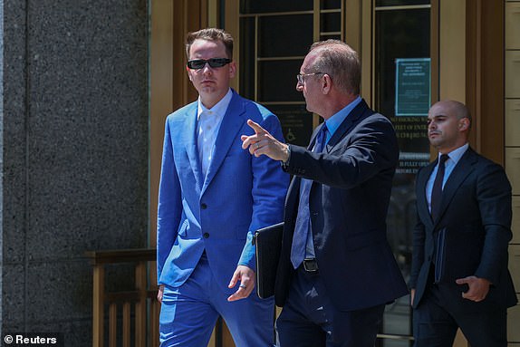 Brendan Paul, former assistant of Combs, departs after testifying during the Sean "Diddy" Combs sex trafficking and racketeering conspiracy trial at U.S. court in Manhattan, in New York City, U.S., June 20, 2025.  REUTERS/Caitlin Ochs