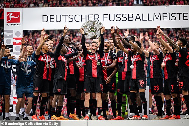 In the 2023-24 season, Wirtz (centre) was the star man as Leverkusen went unbeaten to win an against-the-odds Bundesliga title and German Cup