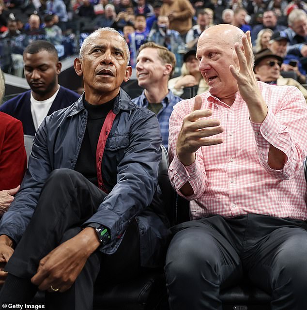 Michelle recently made it clear during a podcast appearance that she doesn't like being referred to as 'Mrs. Obama'. Pictured: Former president Barack Obama attends a Los Angeles Clippers with Clippers owner Steve Ballmer in March