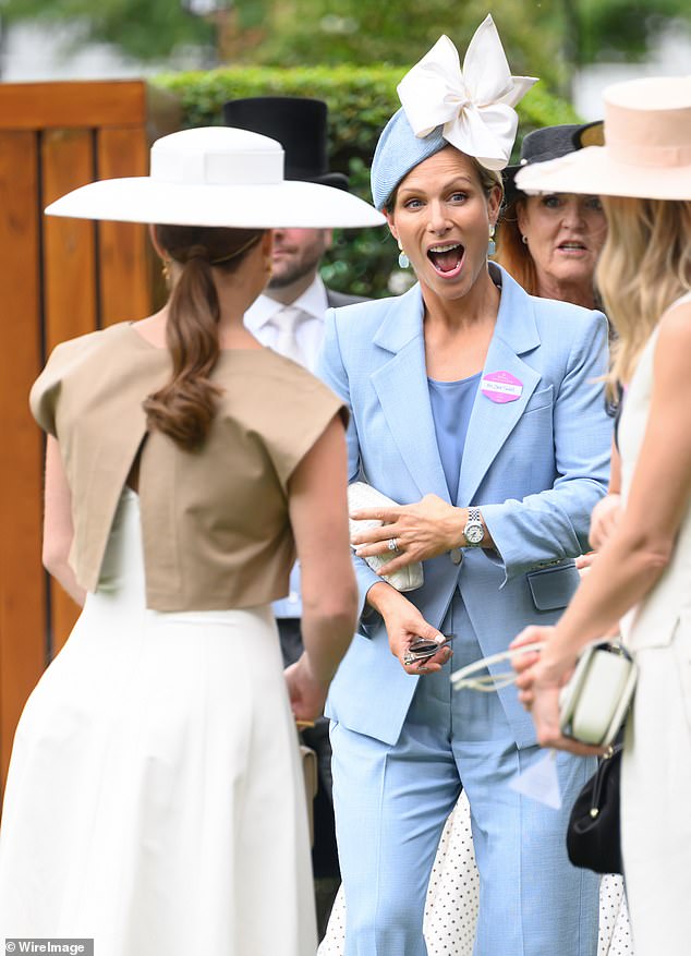 Zara is seen speaking to Princess Eugenie at Royal Ascot today
