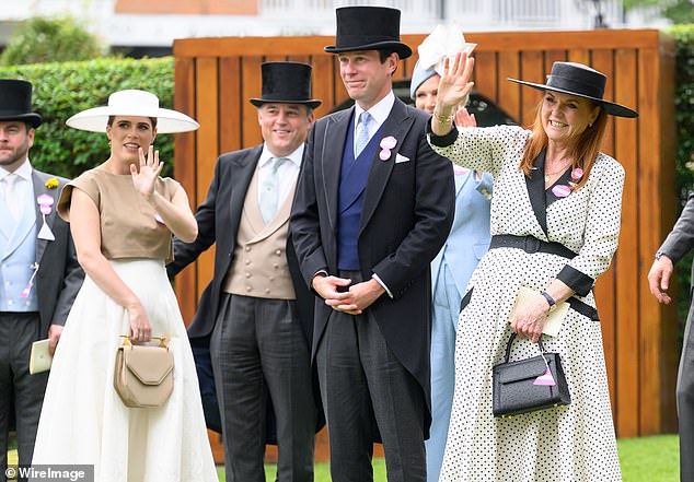 Princess Eugenie of York, Jack Brooksbank, Zara Tindall and Sarah Ferguson, Duchess of York attend day four of Royal Ascot