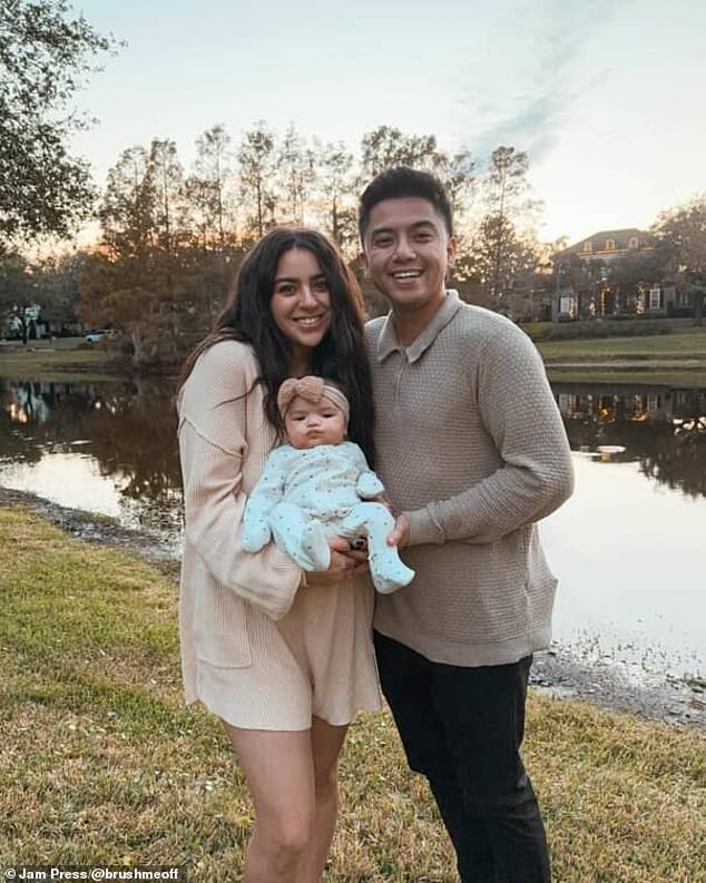 Samantha Mangilit with daughter Zuma and husband Louie. After waking up from surgery, all she wanted was to hold her baby