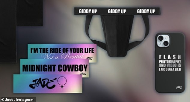 Jade told gay fans how much she 'adorned' them, before cheekily thanking those who bought jockstraps (pictured) from her merchandise collection