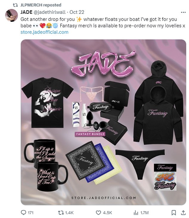 Jade is far from the first celebrity with a large LGBTQ+ following to release risqué merch (pictured) as she follows in the footsteps of Lady Gaga and Charli XCX