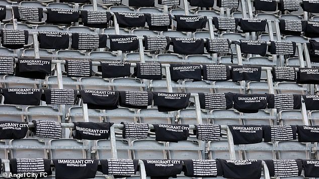 Ahead of their recent match against North Carolina Courage, the organization offered the first 10,000 fans - Angel City regularly leads NWSL in attendance and averaged 19,000 per match in 2024 - a t-shirt with the words 'Immigrant City FC' on the front and 'Los Angeles is for everyone' in English and Spanish