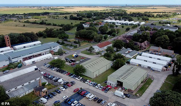 A view of the Manston immigration short-term holding facility located at the former Defence Fire Training and Development Centre in Thanet, Kent