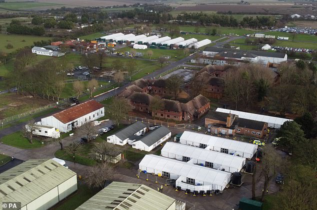A view of the Manston immigration short-term holding facility located at the former Defence Fire Training and Development Centre in Thanet, Kent