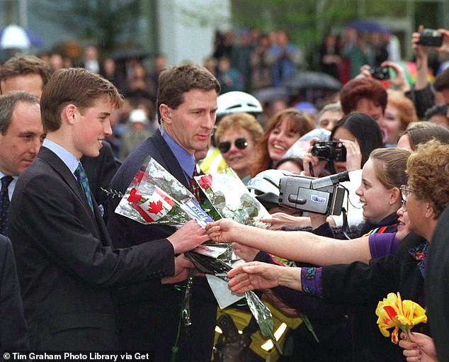 A group of 5,000 girls, at one point during the trip, greeted the bashful prince with cards, flowers and their outstretched hands