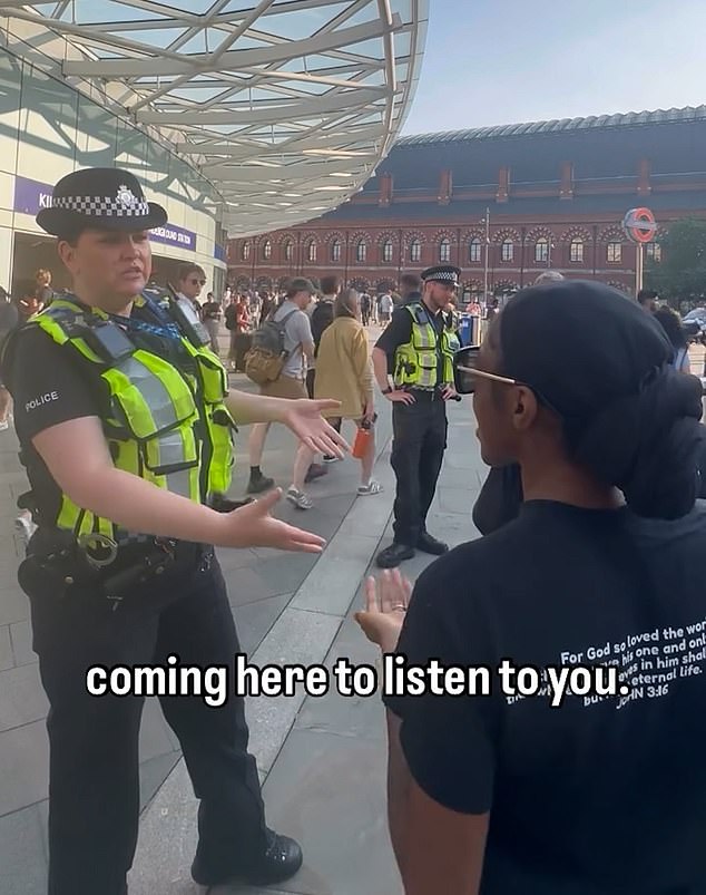 The pair were standing on the concourse betweeen the iconic London hub and St Pancras International, which gets a combined traffic of nearly 60,000,000 people every year, when they claim they were told to move