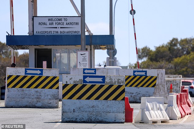 A view of the security gate of RAF Akrotiri, a British military base in Cyprus which was said to be 'under surveillance'