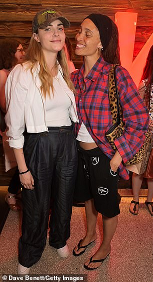 Model Adwoa Aboah, 32, kept it low-key in a plaid T-shirt and black shorts, which she teamed with a leopard-print bag