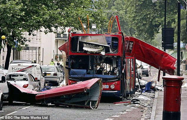 Ibrahim was radicalised after hearing speeches by the 7/7 bombers on the internet. Pictured: The last of four bombs on July 7, 2005, went off on a bus in Tavistock Square