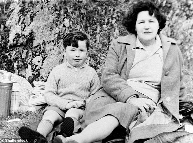 Lili recounted the late star's childhood in the emotional book, including his battle with alopecia and his mother's struggles with multiple sclerosis (Dave aged 8 pictured with his mother)