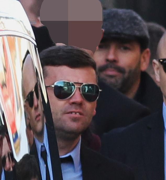 Kinahan gangster Liam Byrne (bottom) was seen near Daniel Kinahan (top) at the funeral of his brother David in 2016