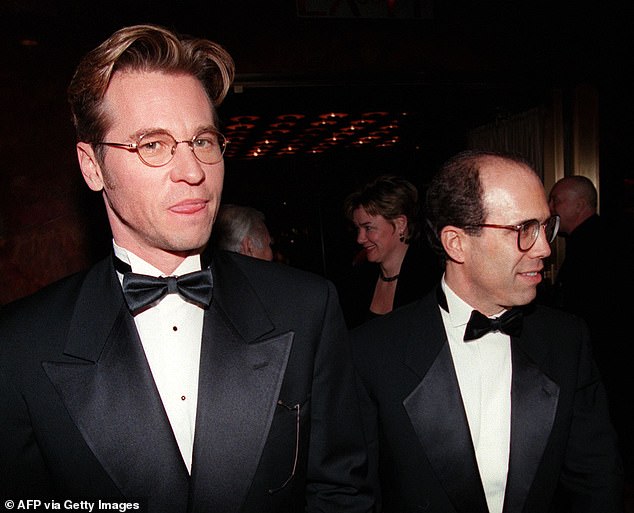Jeffrey, pictured with actor Val Kilmer (L), left Disney in 1994 and filed a lawsuit against the company, which was settled out of court for a reported $250million