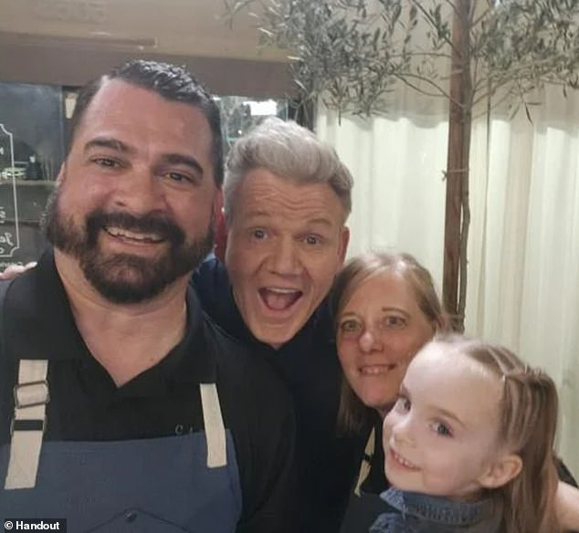 Late last month the Ahwatukee restaurant, owned by Patrick Larson, seen here with his family alongside the star chef, appeared on Fox's newest show 'Gordon Ramsay's Secret Service'