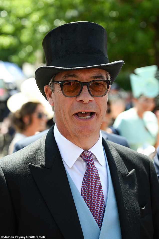 Farage would become Prime Minister and there would be just 10 Conservative seats, while Labour would be reduced from 403 to 140. Pictured: At Ascot