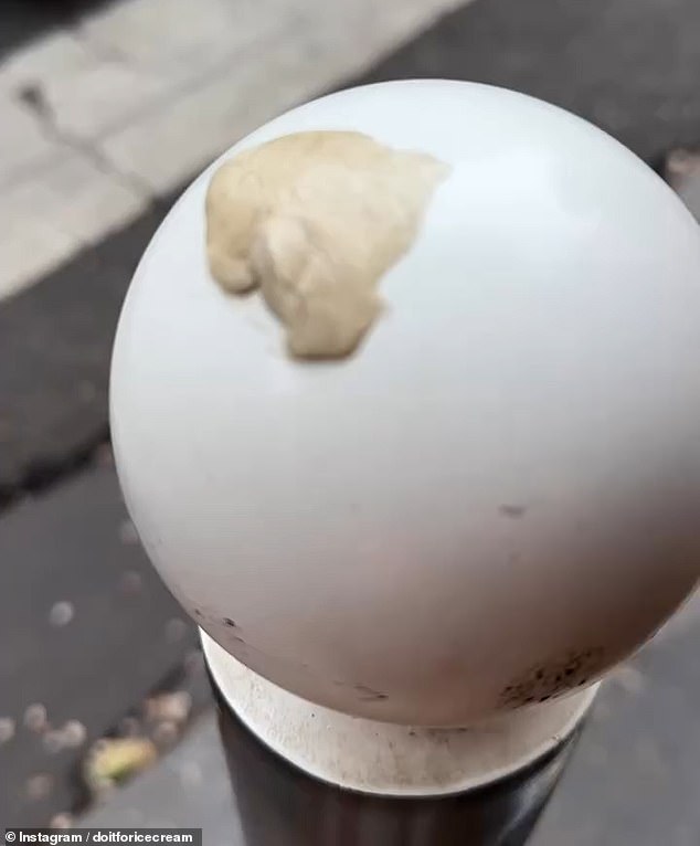 Bollards are often covered in what appeared to be gum