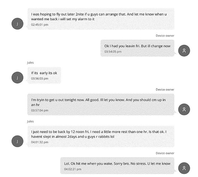 In this batch of messages, Jules says the people presumably involved in the freak-off are 'rabbits'