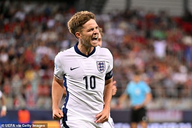 James McAtee opened the scoring for England, who are looking to defend their Euros title
