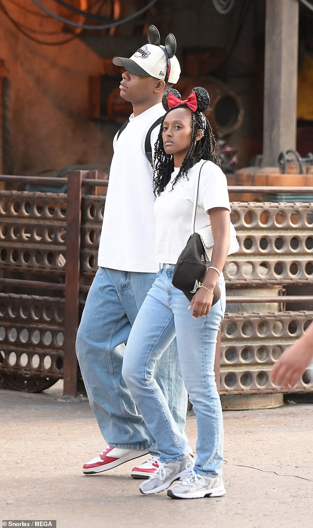 Zahara, 20, was seen holding hands with her boyfriend Elijah Cooper as they enjoyed the weekend in Anaheim, California on Friday. The pair wore matching outfits for their date and were also seen sporting matching Mickey Mouse and Minnie Mouse ears
