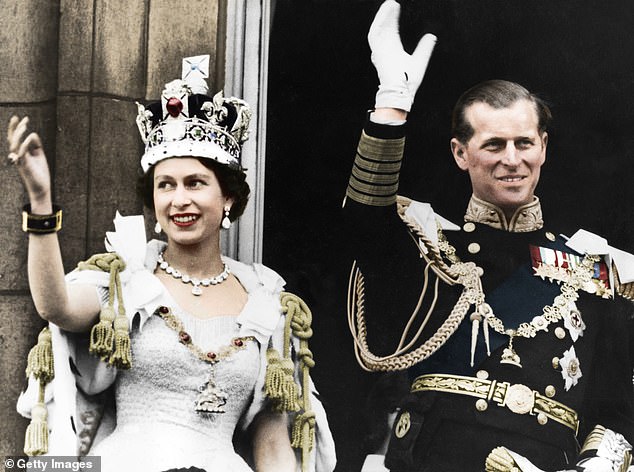 Queen Elizabeth II and Prince Philip on the day of her coronation in 1953. The Duke had to leave behind his successful career in the Royal Navy to take up new duties as her consort
