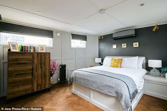 The bedroom inside the luxurious barge which has now gone up for sale