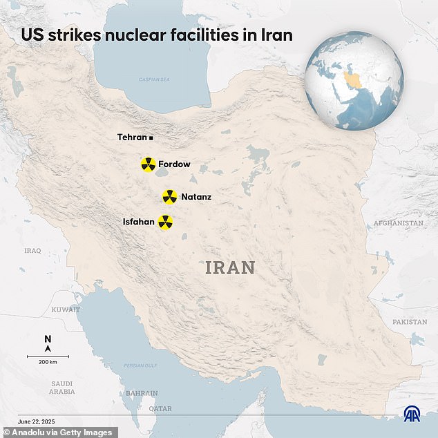 The attack also saw US submarines fire 30 Tomahawk missiles at two other Iranian nuclear sites at Natanz and Isfahan.