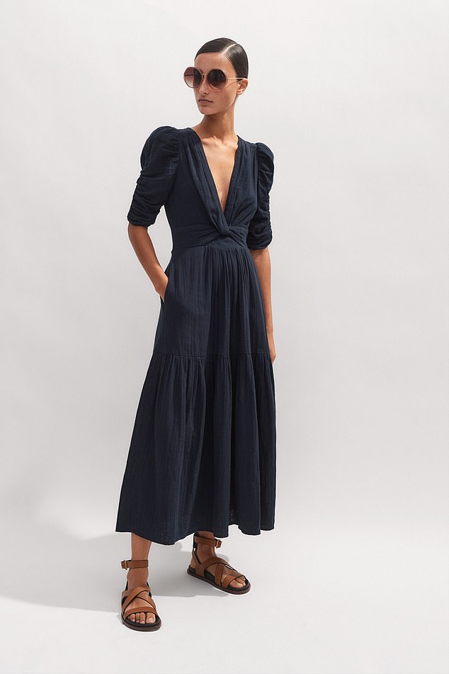 This summer wear: midnight blue - that shade that’s barely distinguishable from black but is a lot more forgiving and versatile (Navy dress, £175, meandem.com)