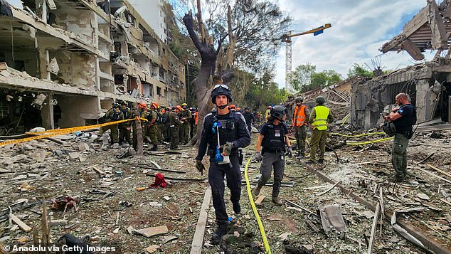 Israeli police and search and rescue teams deploy to the area begin investigation and search operations after one of the missiles launched by Iran in retaliation for Israeli attacks struck the center of Tel Aviv, Israel, on June 22, 2025