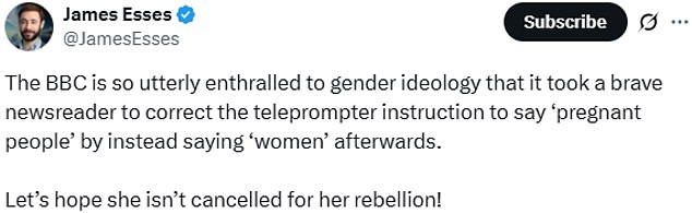 Therapist and gender-critical campaigner James Esses has also weighed in online to praise Ms Croxall