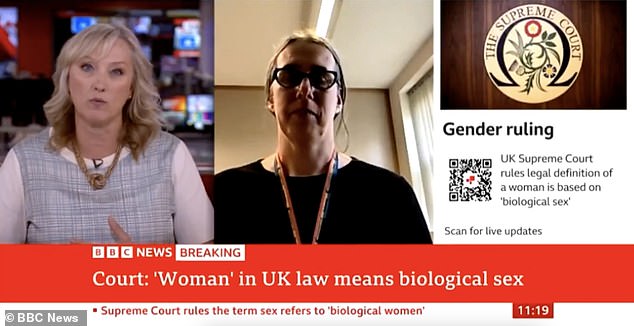 Ms Croxall (left) made headlines in April for challenging a pro-transgender activist (right) who said April's Supreme Court ruling on the definition of sex within the 2010 Equality Act might need some 'clarification'