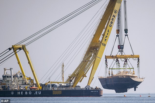 Once safely set up in the cradle prosecutors and lawyers will go onboard to try and establish why she sank in just 16 minutes when the storm struck