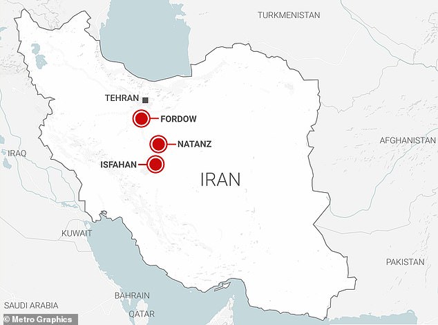 The locations of the US strikes on nuclear facilities in Iran