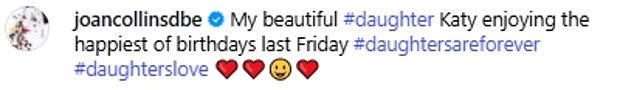 'My beautiful #daughter Katy enjoying the happiest of birthdays last Friday #daughtersareforever #daughterslove ¿¿¿¿¿¿,' she captioned the snap