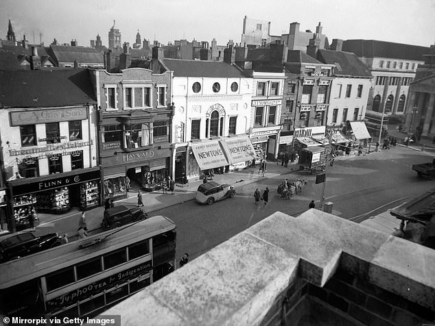 Broadgate, Coventry city centre, prior to The Blitz of November 1940. Nearly all of the shops and buildings were completely destroyed