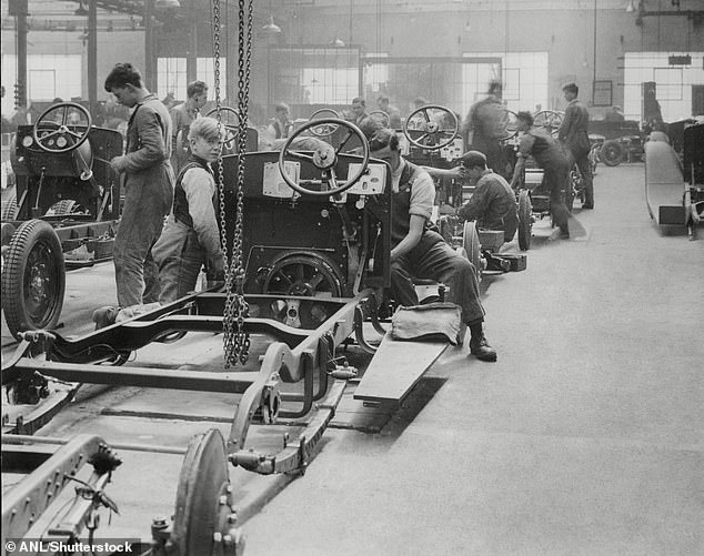 Workers assemble chassis in Armstrong Siddeley Motors Factory in Coventry in 1930. In 1913, 12,000 workers employed by 20 different manufacturers were turning out more than 9,000 vehicles a year in Coventry