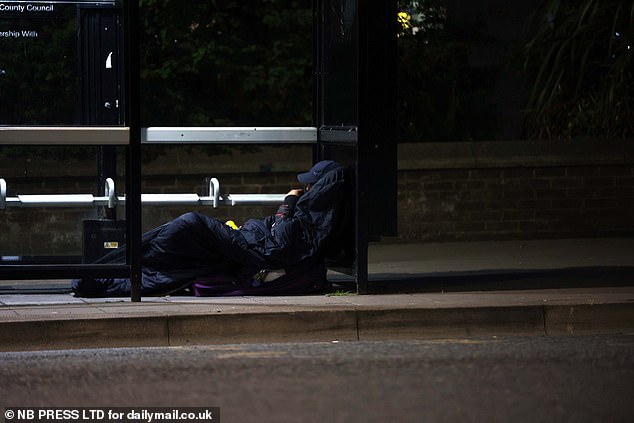 Others find themselves sleeping rough in bus stops due to the town's surging homeless problem