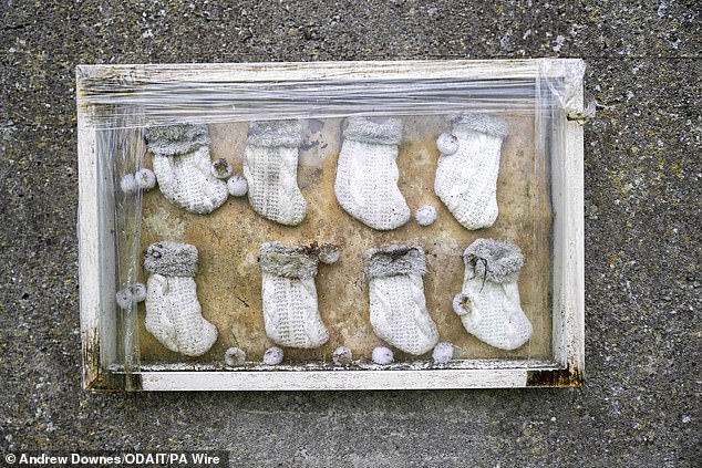 A memorial left at the site of the former Mother and Baby institution in Tuam, Co Galway, at the start of pre-excavation works, on June 16, 2025