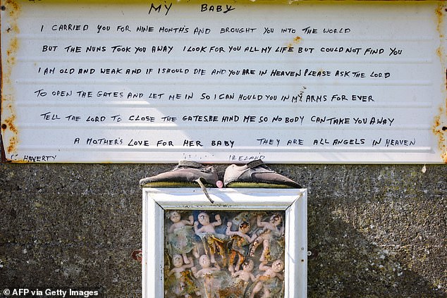 A message left at the site of the former St Mary's Mother and Baby Home in Tuam, Ireland