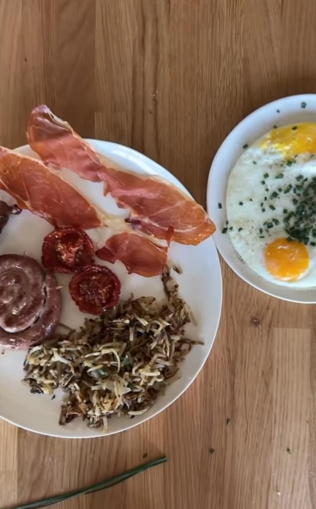 Paltrow then showcased a sunny-side up egg and her her full cooked and plated breakfast as the video came to an end