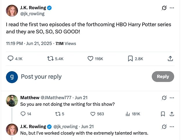 The author, who created the fantasy series, to confirmed that while she did not pen the scripts herself, she did work closely with the writers