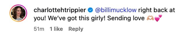 She found support in the comments from fellow ex WAG Billi Mucklow, who split from Andy Carroll in September 2024.