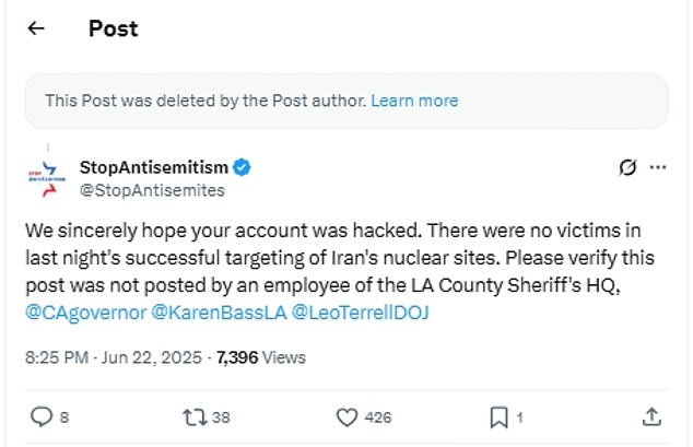 A non-profit group called Stop Antisemitism were among those who called out the post