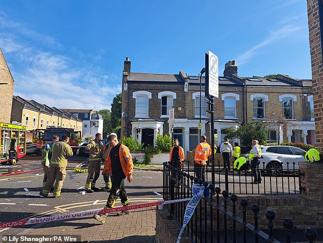 Emergency services near to the scene of the gas explosion in Stoke Newington on June 17