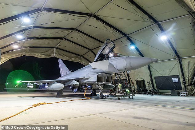 Fourteen UK planes are now based at RAF Akrotiri. Pictured is one of the Typhoon fighter jets