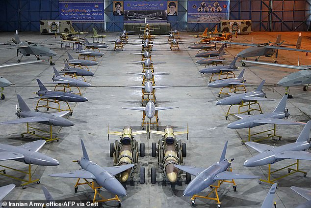 Pictured are some of the drones Iran has been building to strike targets across Israel