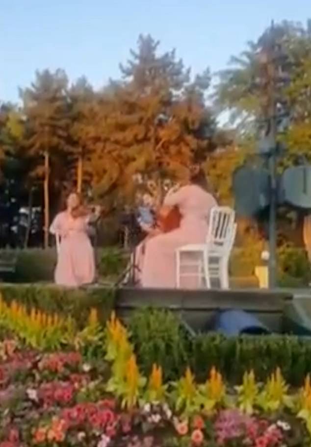 A violin trio played at the £110,000 event at Disneyland, which was hired out before it was open to the public